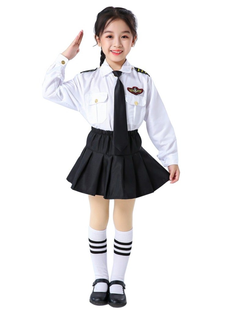 Toy Box Dress Up Pilot Costume for Girls Airline Captain Uniform Career Day Dress Up for Girl Medium size - Image 1