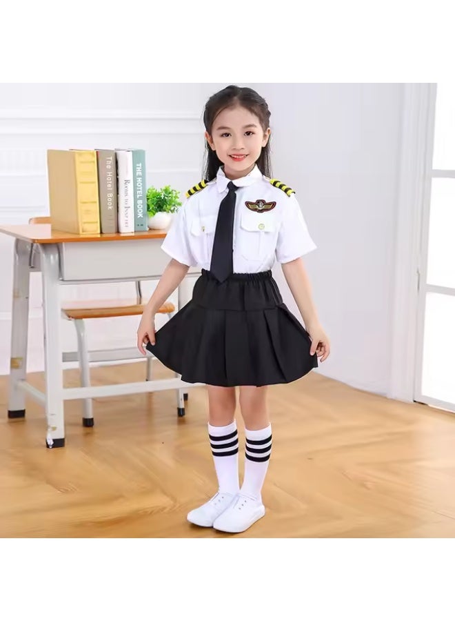 Toy Box Dress Up Pilot Costume for Girls Airline Captain Uniform Career Day Dress Up for Girl Medium size - Image 2