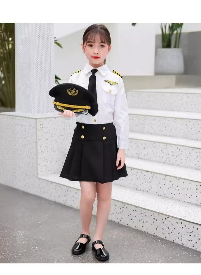 Toy Box Dress Up Pilot Costume for Girls Airline Captain Uniform Career Day Dress Up for Girl Medium size - Image 3