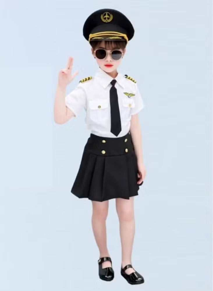 Toy Box Dress Up Pilot Costume for Girls Airline Captain Uniform Career Day Dress Up for Girl Medium size - Image 4