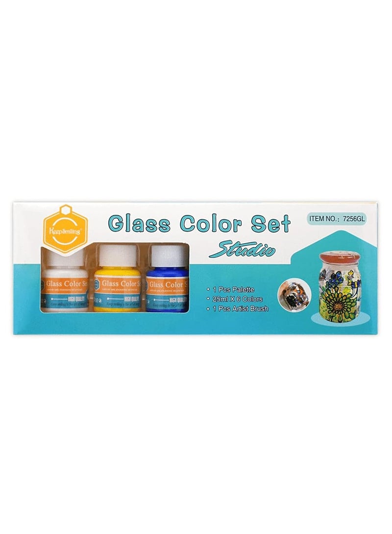 Keep Smiling Glass Color Paint Set of 6pcs With Brush - No:7256GL - Image 1