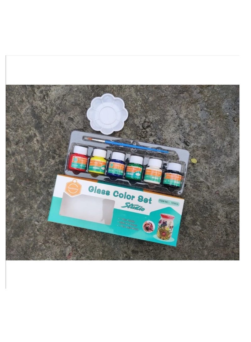 Keep Smiling Glass Color Paint Set of 6pcs With Brush - No:7256GL - Image 3