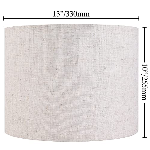GO&SO Set of 2 Drum Lampshades for Table, Floor & Bedside Lamps - 13 * 13 * 10 inch, Medium Beige Gray Shades - Natural Fabric Spider Fitter - Modern & Rustic Interiors - By GO&SO Assembly Required - Image 2