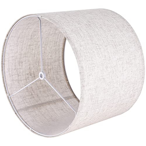 GO&SO Set of 2 Drum Lampshades for Table, Floor & Bedside Lamps - 13 * 13 * 10 inch, Medium Beige Gray Shades - Natural Fabric Spider Fitter - Modern & Rustic Interiors - By GO&SO Assembly Required - Image 5