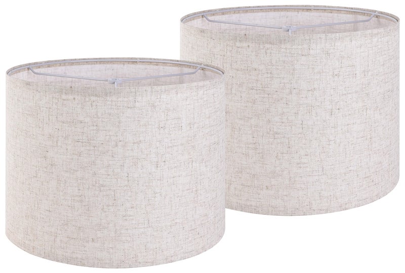 GO&SO Set of 2 Drum Lampshades for Table, Floor & Bedside Lamps - 13 * 13 * 10 inch, Medium Beige Gray Shades - Natural Fabric Spider Fitter - Modern & Rustic Interiors - By GO&SO Assembly Required - Image 1