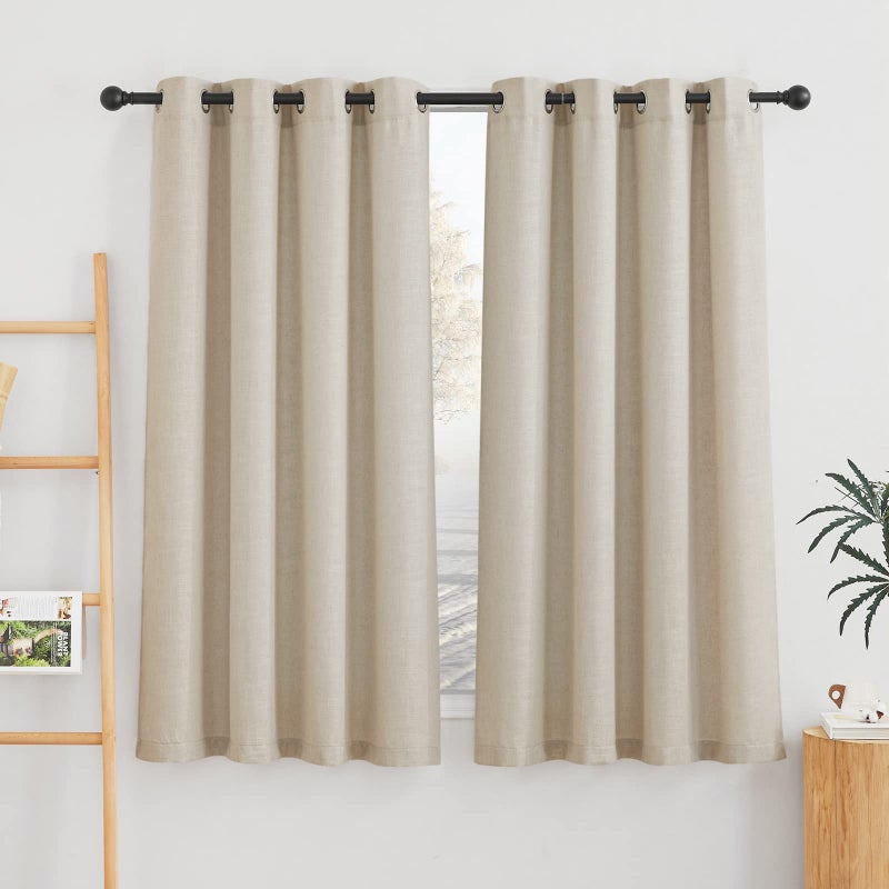 NICETOWN Linen Curtains Taupe 63 inch Long for Nursery  Grommet Top Semi Sheer Privacy Linen Weave Window Drapes Light Filtering for Bedroom/Home Office  W52 x L63  2 Panels - Image 1