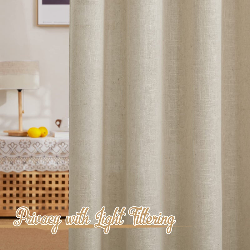 NICETOWN Linen Curtains Taupe 63 inch Long for Nursery  Grommet Top Semi Sheer Privacy Linen Weave Window Drapes Light Filtering for Bedroom/Home Office  W52 x L63  2 Panels - Image 2