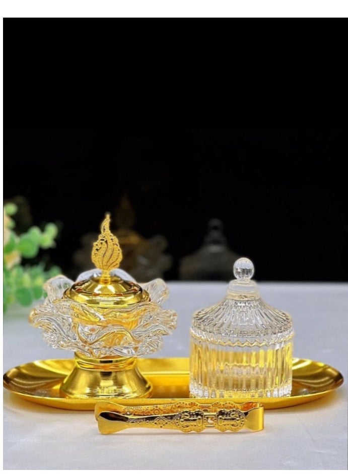 Breeze Luxurious Arabic Bakhoor Burner Set – Elegant Crystal & Gold Incense Holder with Tongs and Storage Jar - pzsku/Z194F3131AD07C0FD1537Z/45/_/1702133952/8d4fe850-f8ab-48d9-9990-23ff117998b2