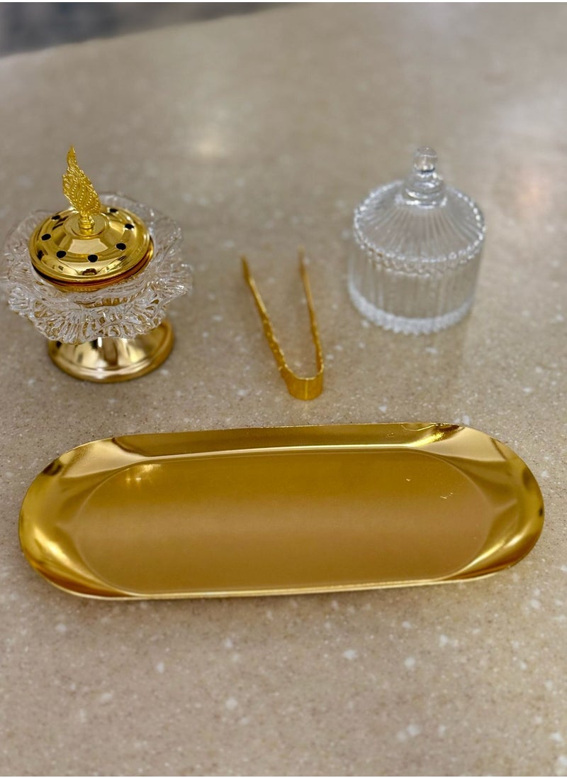 Generic - Breeze Luxurious Arabic Bakhoor Burner Set – Elegant Crystal & Gold Incense Holder with Tongs and Storage Jar - Image 1