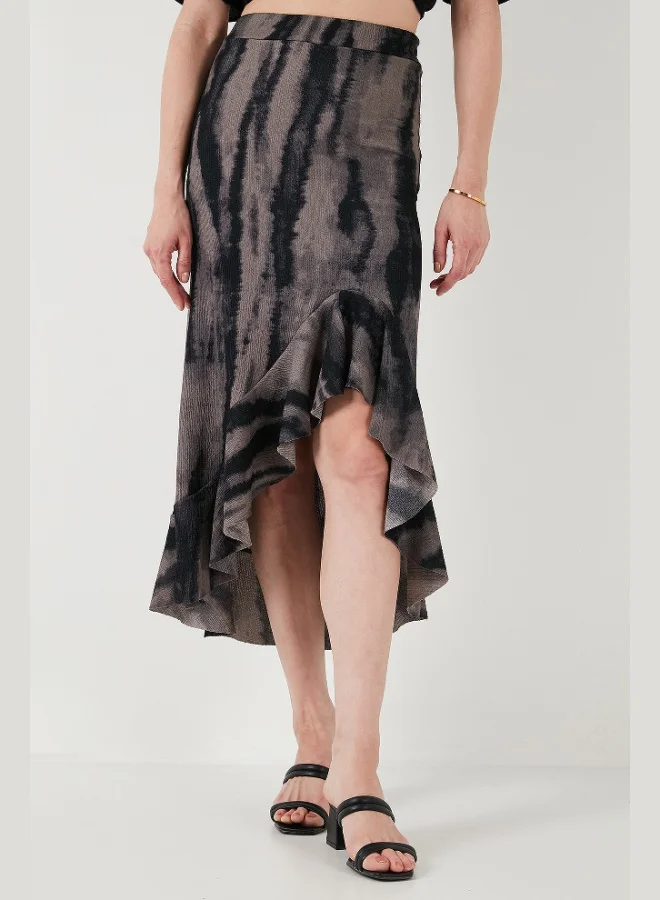 Lela Lela Regular Fit Patterned High Waist Flounce Midi Length Slit Skirt Women's SKIRT 5869013