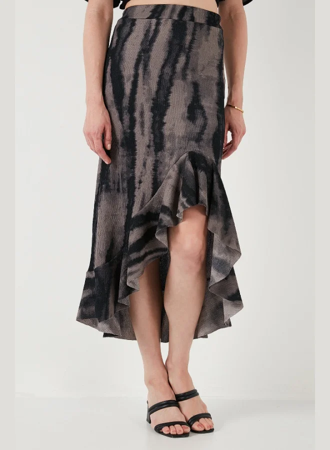 Lela Lela Regular Fit Patterned High Waist Flounce Midi Length Slit Skirt Women's SKIRT 5869013