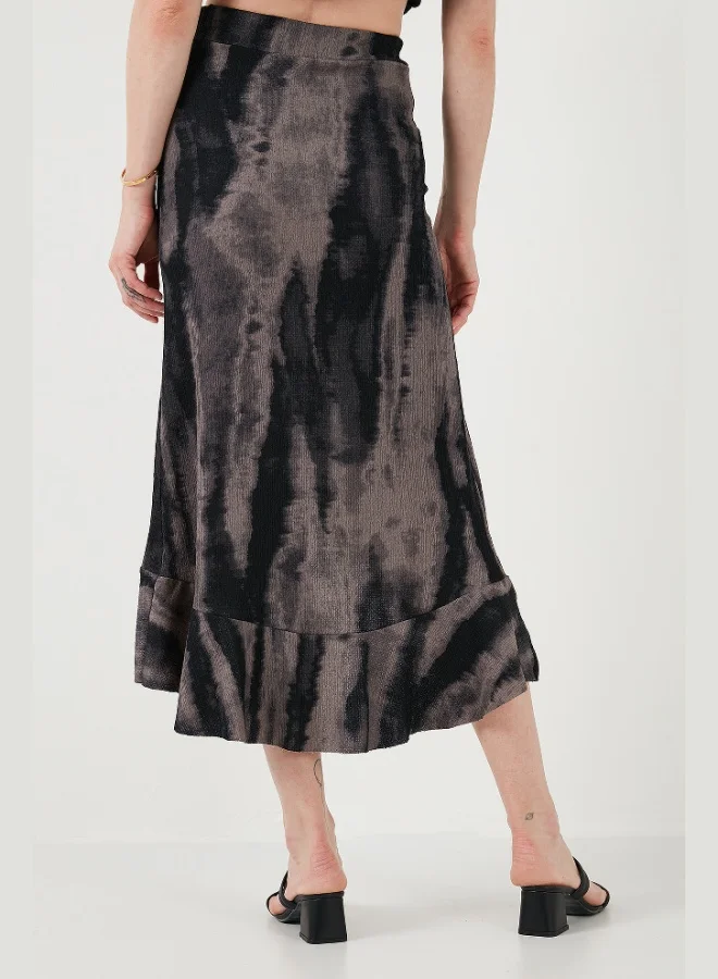 Lela Lela Regular Fit Patterned High Waist Flounce Midi Length Slit Skirt Women's SKIRT 5869013