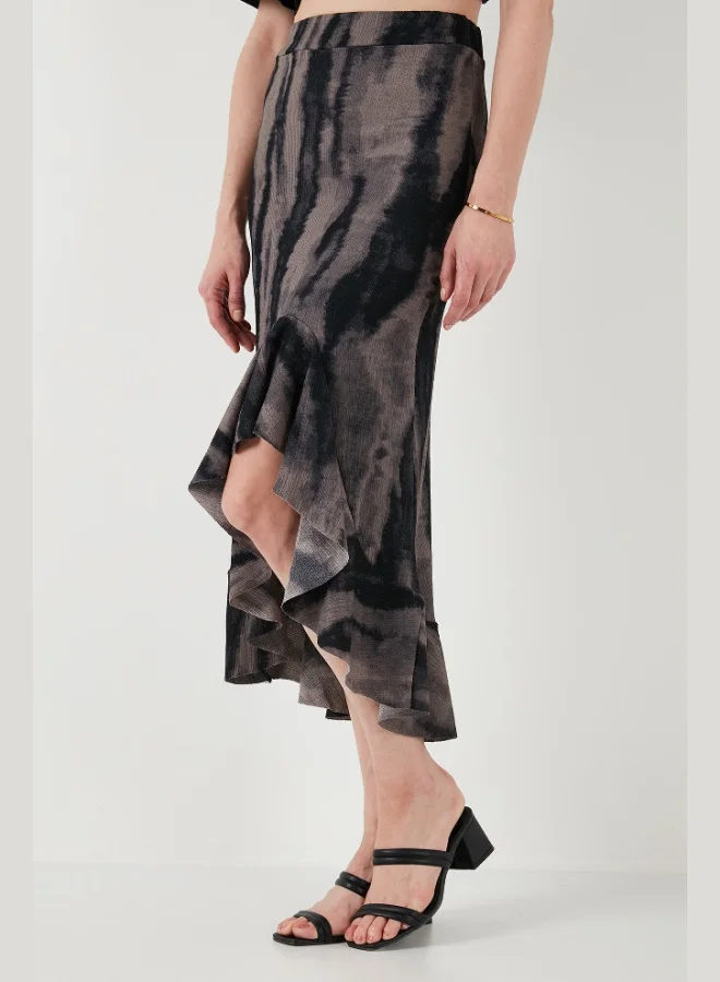 Lela Lela Regular Fit Patterned High Waist Flounce Midi Length Slit Skirt Women's SKIRT 5869013