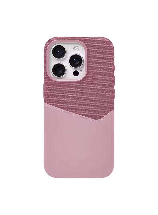 جراب جلد مع حامل بطاقات متوافق مع MagSafe لهاتف iPhone 16 Pro Max – يدعم الشحن اللاسلكي، حماية عدسة معدنية، تصميم بلون زهري أنيق