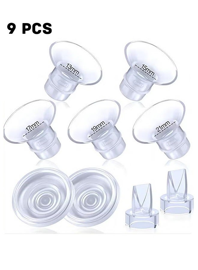 9 حزمة من إدخالات مضخة حليب الثدي 13/15/17/19/21 مم متوافقة مع مضخة الثدي القابلة للارتداء من مومكوزي، مناسبة لأغطية TSRETE/Spectra/Medela 24 مم، تشمل حجاب سيليكون وصمام منقار البط - Image 1