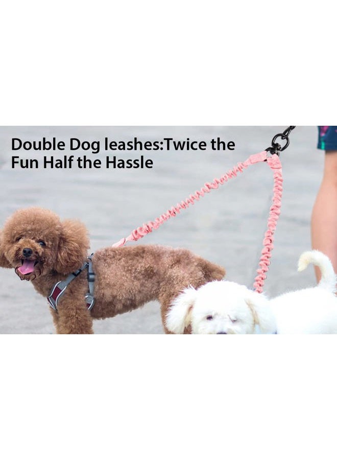 YAODHAOD Double Dog Leash for Two Dogs, 360° Swivel No Tangle with Soft Handle,Shock Absorbing Bungee Reflective Heavy 2 Dog Leashes, Walking & Training Leash Two Dogs Splitter (Pink) - Image 3