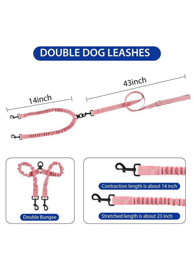 YAODHAOD Double Dog Leash for Two Dogs, 360° Swivel No Tangle with Soft Handle,Shock Absorbing Bungee Reflective Heavy 2 Dog Leashes, Walking & Training Leash Two Dogs Splitter (Pink) - Image 5