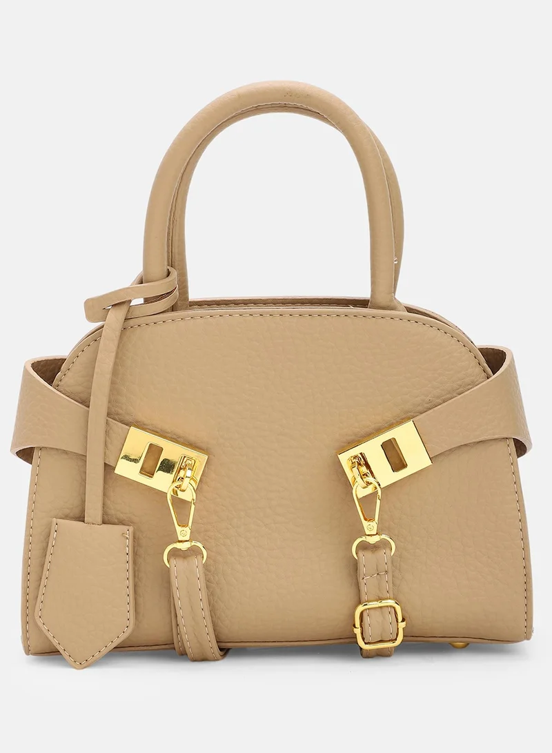 Haute Sauce Solid Magnet Lock Regular Vegan Leather Hand Bag For Women
