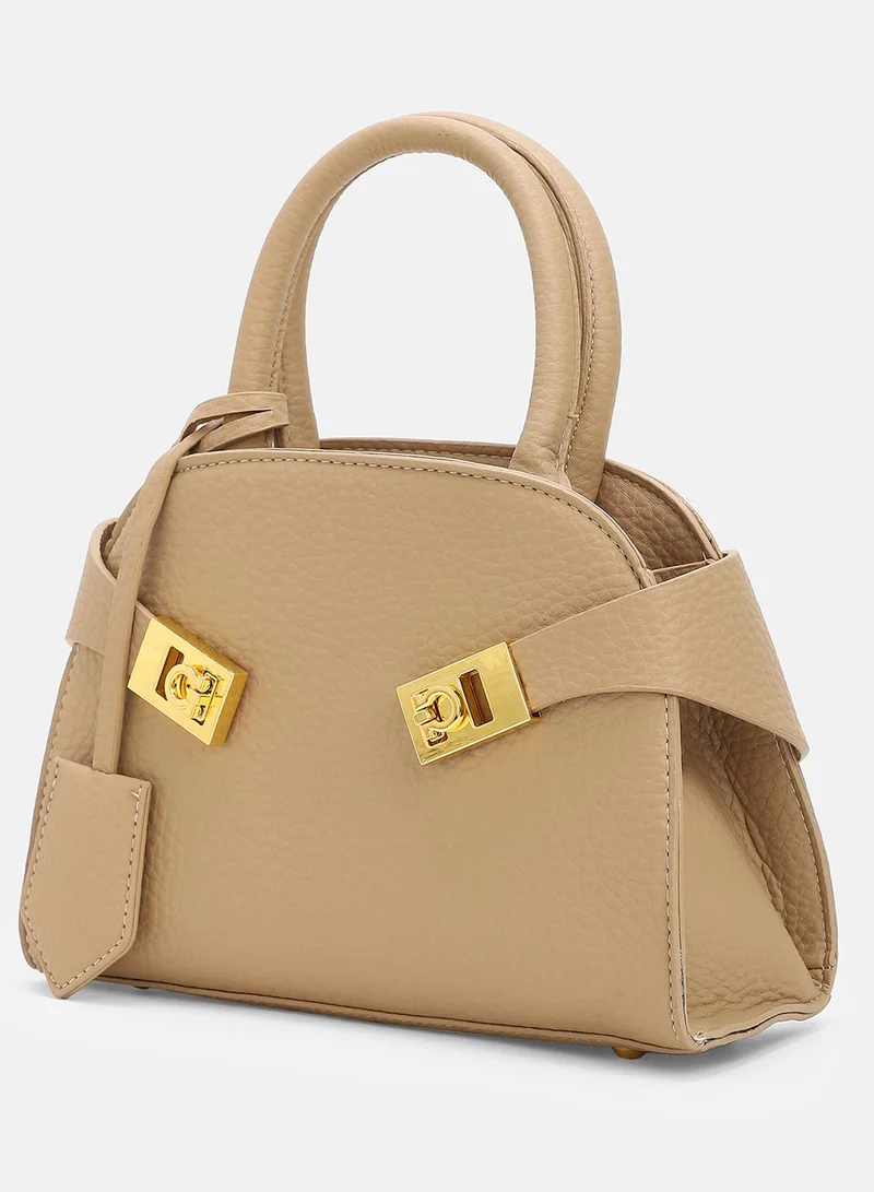 Haute Sauce Solid Magnet Lock Regular Vegan Leather Hand Bag For Women