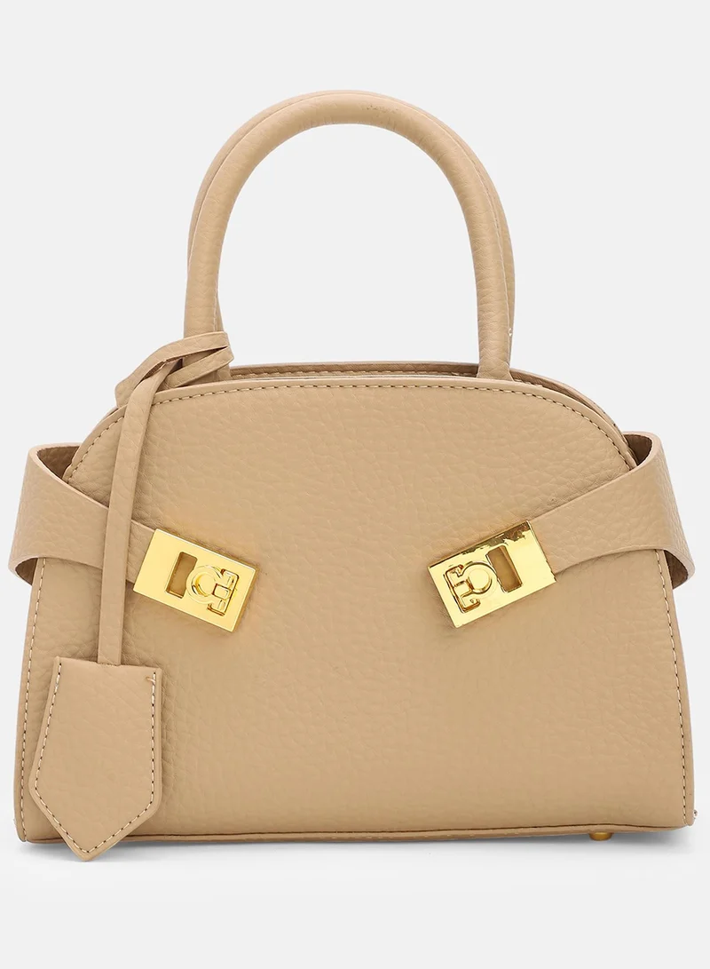 Haute Sauce Solid Magnet Lock Regular Vegan Leather Hand Bag For Women