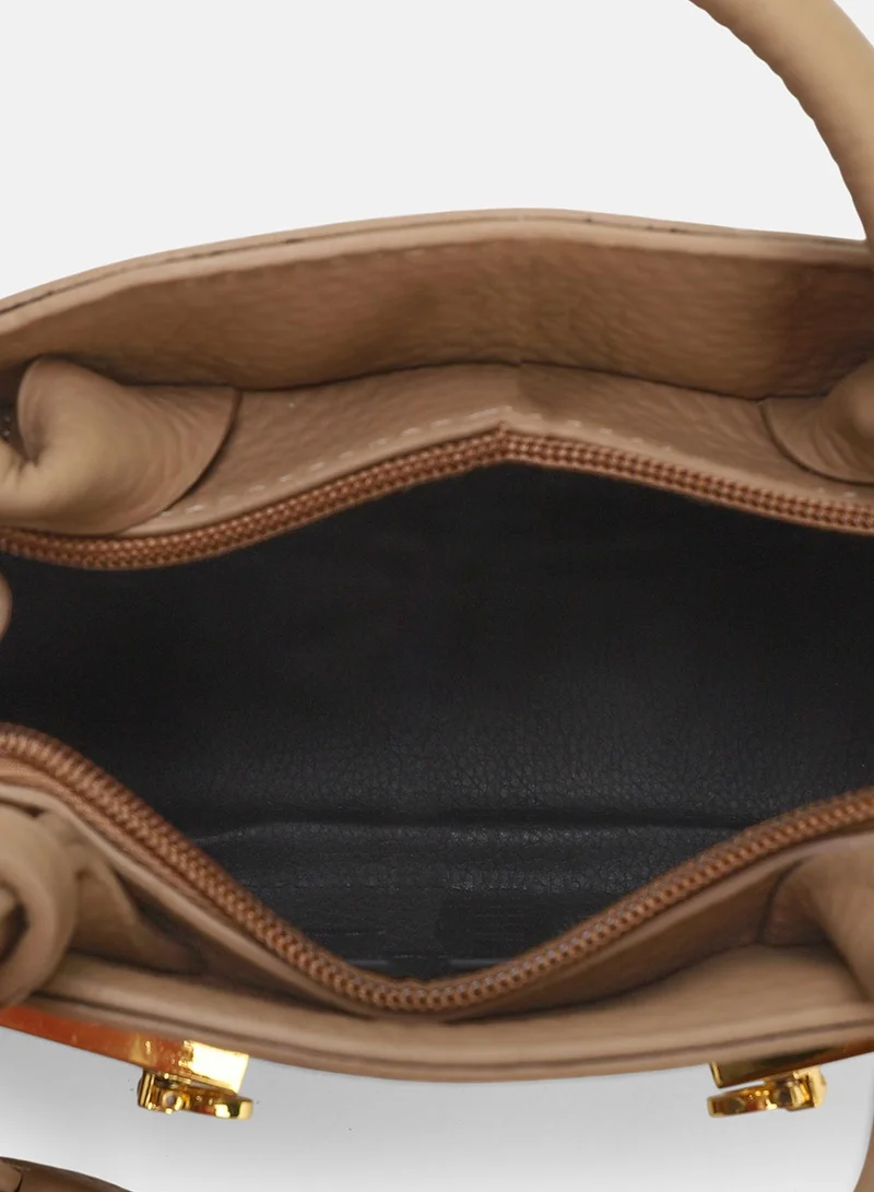 Haute Sauce Solid Magnet Lock Regular Vegan Leather Hand Bag For Women