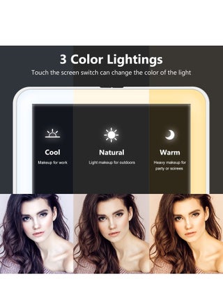 مرآة مكياج محمولة بإضاءة LED، مرآة مكياج محمولة، مرآة تجميل مع مرآة مكبرة 10X، 3 ألوان إضاءة 80LED، بطارية 2000 مللي أمبير، أساسيات السفر للنساء (أبيض) - view 5