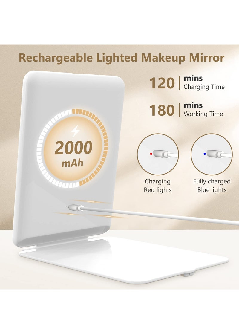 هاهاهاي مرآة مكياج محمولة بإضاءة LED، مرآة مكياج محمولة، مرآة تجميل مع مرآة مكبرة 10X، 3 ألوان إضاءة 80LED، بطارية 2000 مللي أمبير، أساسيات السفر للنساء (أبيض) - Image 4