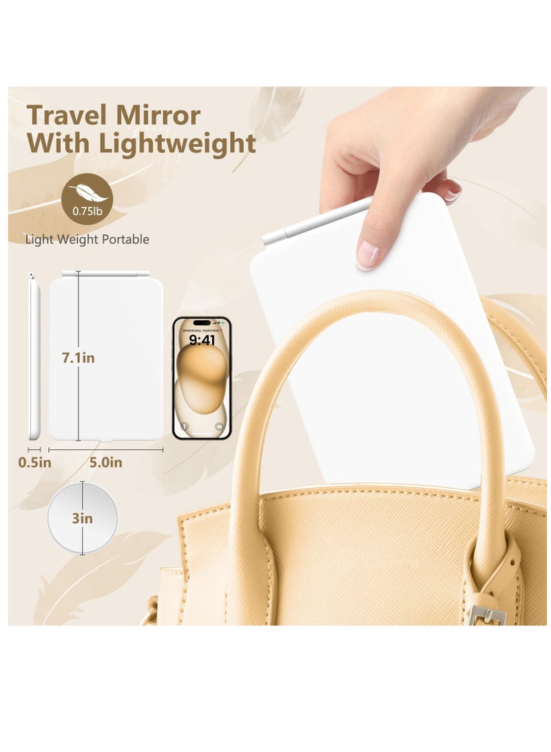 هاهاهاي مرآة مكياج محمولة بإضاءة LED، مرآة مكياج محمولة، مرآة تجميل مع مرآة مكبرة 10X، 3 ألوان إضاءة 80LED، بطارية 2000 مللي أمبير، أساسيات السفر للنساء (أبيض) - Image 2