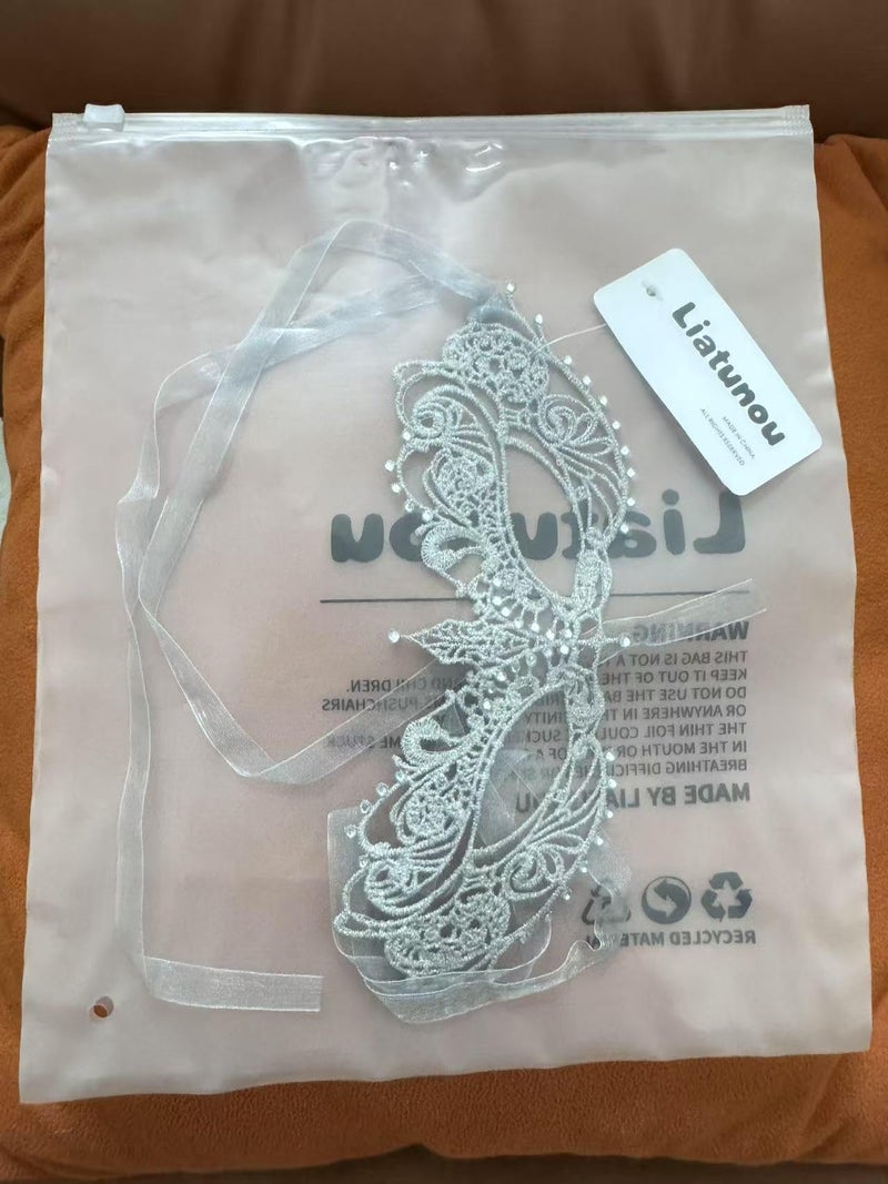 Liatunou Women's Masquerade Mask Lace Eye Mask for Ball Proms and Party (Silver) - Image 3