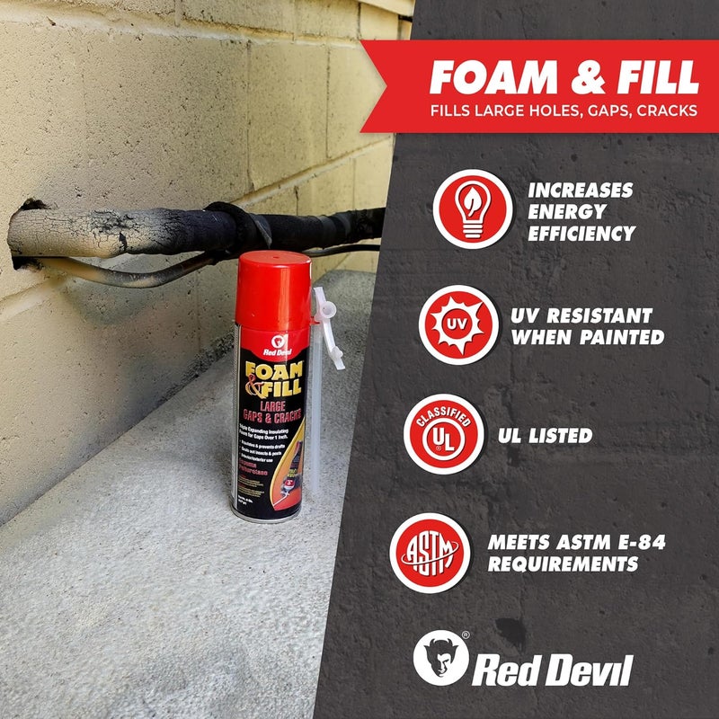 Red Devil 0909 Spray Foam, Fill Large Gaps & Cracks Expanding Insulation Polyurethane Foam Sealant, 12 Oz, Off White - Image 2