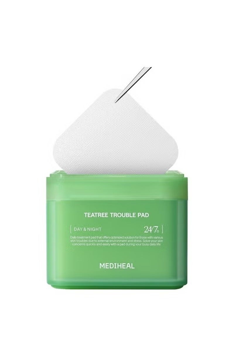 MEDIHEAL Teatree Trouble Facial Toner Pads with Tea Tree & Lactobacillus - Soothing Cotton Pads for Sensitive & Acne Prone Skin - Vegan Face Gauze, 100 Pads - Image 1