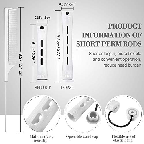 WILLBOND 48 Pieces Hair Perm Rods Short Cold Wave Rods Plastic Perming Irons Hair Curling Rollers Curlers with Steel Pintail Comb Rat Tail Comb for Hairdressing Styling Supplies063 InchWhite - Image 5