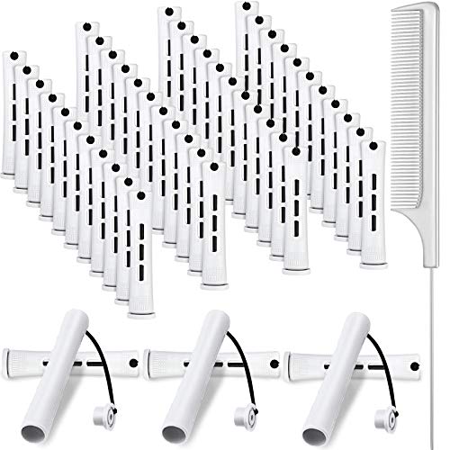 WILLBOND 48 Pieces Hair Perm Rods Short Cold Wave Rods Plastic Perming Irons Hair Curling Rollers Curlers with Steel Pintail Comb Rat Tail Comb for Hairdressing Styling Supplies063 InchWhite - Image 2