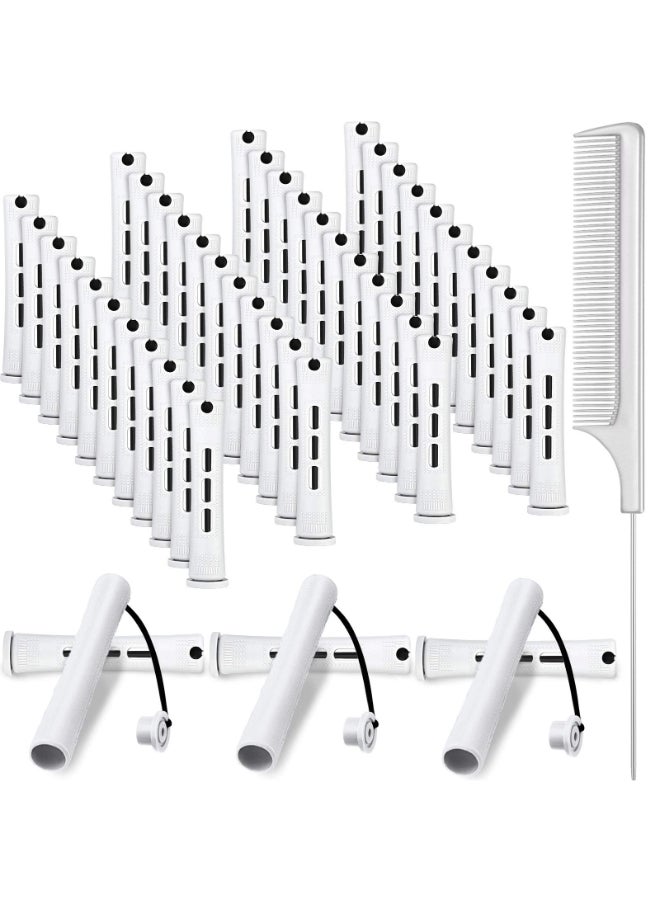 WILLBOND 48 Pieces Hair Perm Rods Short Cold Wave Rods Plastic Perming Irons Hair Curling Rollers Curlers with Steel Pintail Comb Rat Tail Comb for Hairdressing Styling Supplies063 InchWhite - Image 3