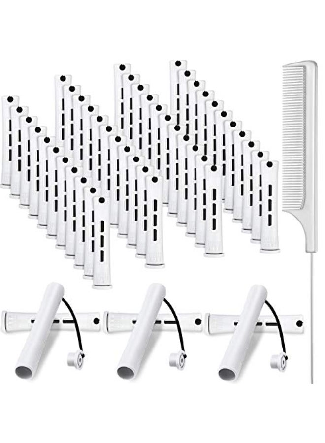WILLBOND 48 Pieces Hair Perm Rods Short Cold Wave Rods Plastic Perming Irons Hair Curling Rollers Curlers with Steel Pintail Comb Rat Tail Comb for Hairdressing Styling Supplies063 InchWhite - Image 1