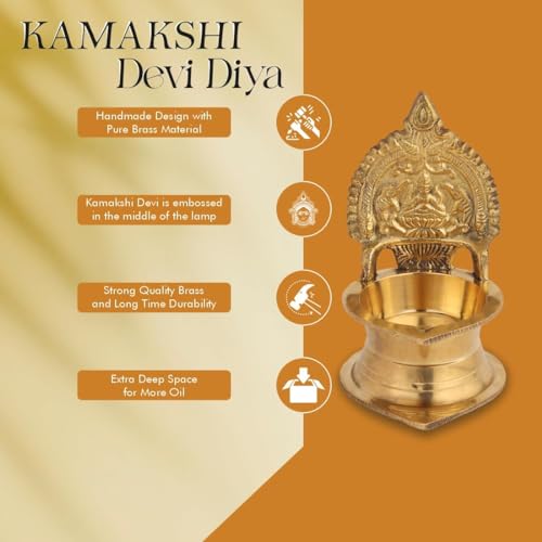 DOKCHAN Kamakshi Devi Brass Oil Deepam/Diya for Pooja|Mandir| Diwali Festival Decoration Brass Table Diya (1, 9cm) - Image 3