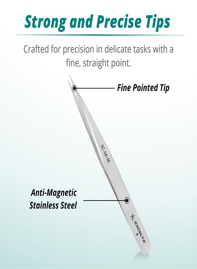 Excelta Pointed Tweezers, Ultra-Fine Precision for Hair Removal, Stainless Steel Tweezers for Ingrown Hairs and Splinters, Anti-Magnetic, Non-Rusting, Durable, Ideal for Eyebrow Shaping and Grooming - Image 3