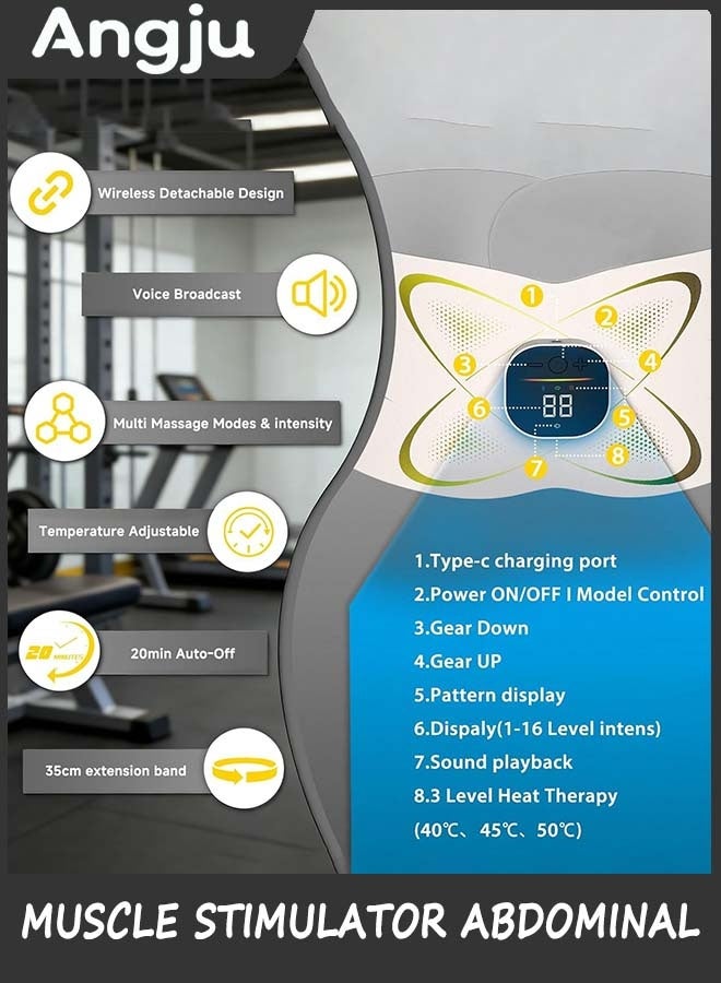انججو ABS Muscle Stimulator Abdominal, Ab Machine Toning Belt with Heat, Stomach Cellulite Melting, Home Office Fitness Workout Equipment, for Pain Relief Men & Women - Image 4