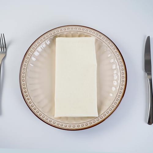 INFEI Solid Color Blended Thin Dinner Cloth Napkins - Set of 12 (40 x 40 cm) - for Events & Home Use (Cream) - Image 4
