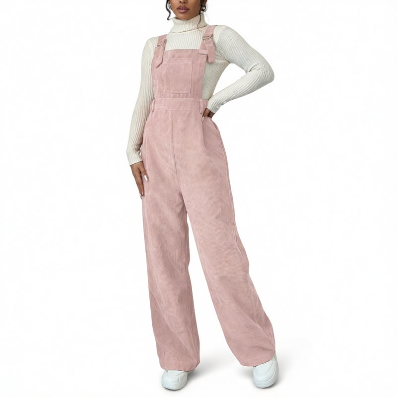 Women's Corduroy Jumpsuit Adjustable Strap Wide Leg Overalls - Image 2