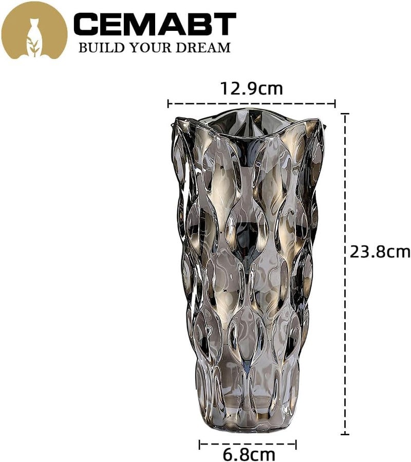CEMABT 9.5inch 3.4 lb Glass Vases for Flowers Unbreakable Thickened Morden vase for Tables Centerpieces,Colorful,Vintage and Clear Rose Large Flower vases for Bouquet Unique Giftsï¼ˆGreyï¼‰ - Image 1