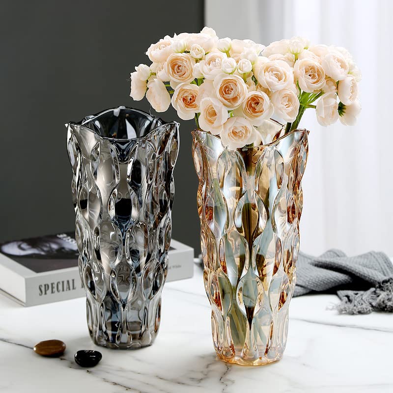 CEMABT 9.5inch 3.4 lb Glass Vases for Flowers Unbreakable Thickened Morden vase for Tables Centerpieces,Colorful,Vintage and Clear Rose Large Flower vases for Bouquet Unique Giftsï¼ˆGreyï¼‰ - Image 5