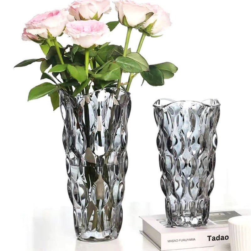 CEMABT 9.5inch 3.4 lb Glass Vases for Flowers Unbreakable Thickened Morden vase for Tables Centerpieces,Colorful,Vintage and Clear Rose Large Flower vases for Bouquet Unique Giftsï¼ˆGreyï¼‰ - Image 3