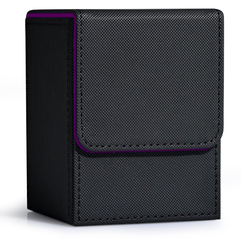 ZLCA Card Deck Box for MTG, Yugioh Deck Case Holds 100+ Single Sleeved Cards, PU Leather Magnetic Storage Box Fits for CCG TCG Sport Card (Black& Purple) - Image 1
