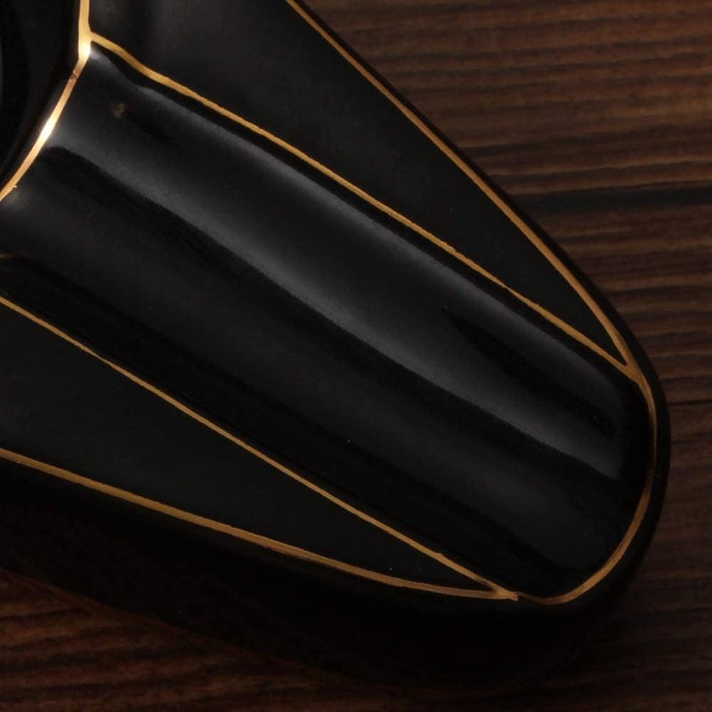 Cigar Ashtray - Black Gilt Ceramic Portable Travel Ash Tray with Round Ash Slot - Image 4