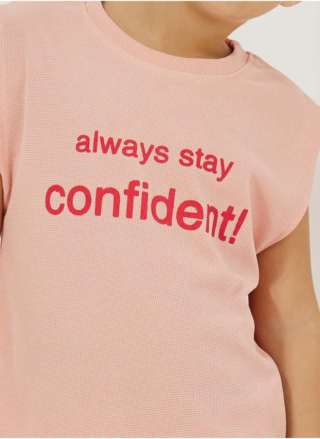 ستايلي Waffle Knit Slogan Print Tank & Shorts Set