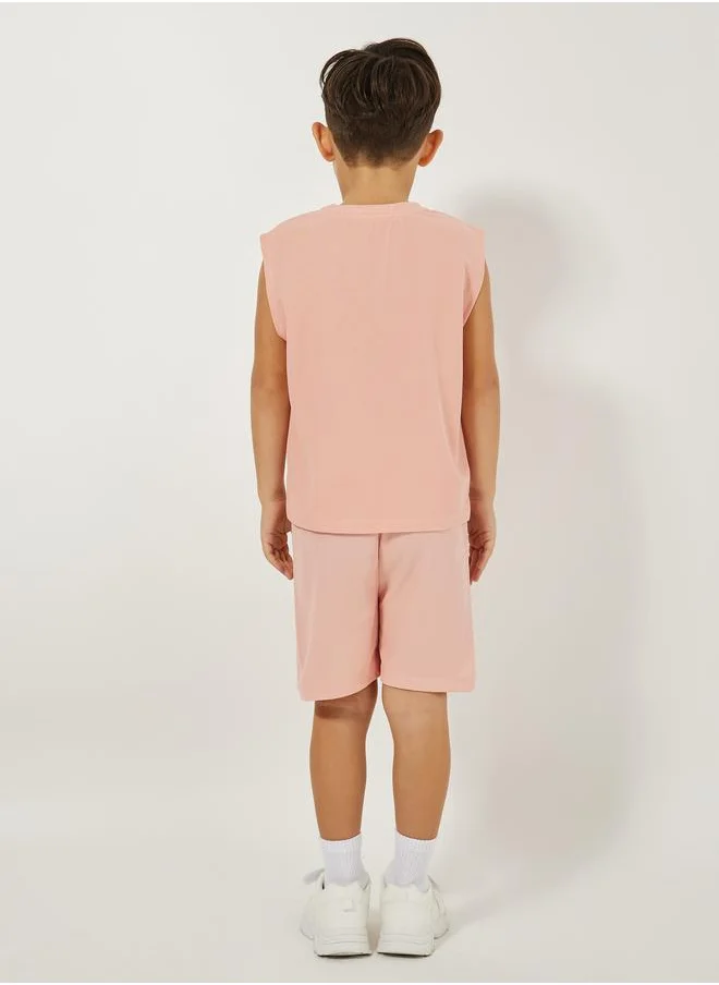 ستايلي Waffle Knit Slogan Print Tank & Shorts Set