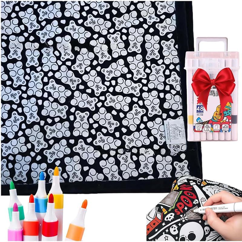 FIENZA DIY Coloring Blanket for Adults - Customizable Velvet Blanket with 12  Markers - Image 1