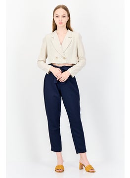Flounce London Women Petite Fit Solid Cropped Blazer, Beige  - Image 4
