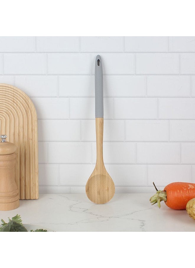 DANUBE HOME Danube Essential Ladle Silicon Bamboo Serving Ladle High Quality Serving Utensil Versatile Cooking Tool For Home Kitchen & Dining Room L35xW6.5xH2cm Grey  - Image 1